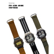 Nato Ribbed Nylon Velcro Strap F91 F91W Watch with Stainless Steel Adapter for F-91WM-7A F91WM-9A 1B