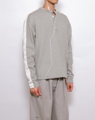 COMPOSE. ⭑ VTG Sporty Henley Shirt in Heather Grey | เสื้อเชิ้ตแขนยาว คอเปิด สไตล์สปอร์ตแบบวินเทจ สี