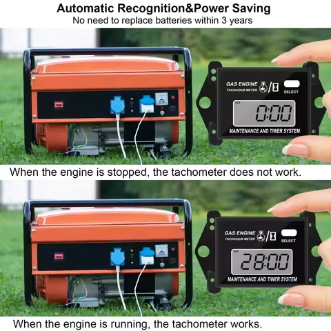 Digital Hour Meter Gauge LCD Display Tachometer RPM Counter for Motorcycle Snowmobile Skis Go Kart L