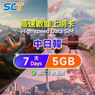 5GB7日中日韓【中國大陸、日本、韓國】数據上網卡 5G/4G LTE 上網卡 旅遊卡 外遊数據卡 储值漫遊 電話卡 sim咭