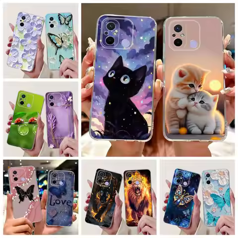 For Xiaomi Redmi 12C Case Cute Cat Luxury Butterfly Painted Cover 6.71'' Soft Silicone Phone Cases F