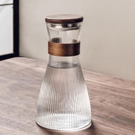 [szluzhen3gv] Beverage Pitcher Glass 1.5L Hot Cold Carafe Walnut Lid Drink Cup Style for Juice Coffe