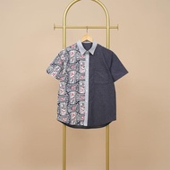 KEMEJA Men's Batik Shirt M1140 Navy Short Sleeve