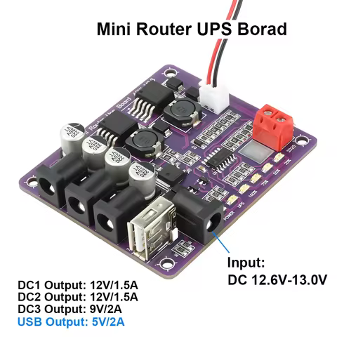 40W Mini Router UPS Board 5V 9V 12V 4-Channel Output Battery Charging Board For Router Uninterruptib