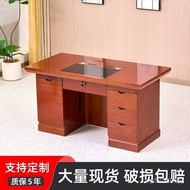 Table Rice Paint Desk Solid Wood Leather Staff Desk Desk Desktop Single with Drawer 1.6 Computer Met