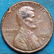 one cent 1980 d koin Amerika coin error (c1)