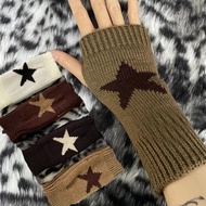 Y2K Punk Star Knitted Woolen Gloves Fashion Men Women Pentagram Half Finger Warm Soft Mitten Five Pointed Star Fingerless Gloves Gloves