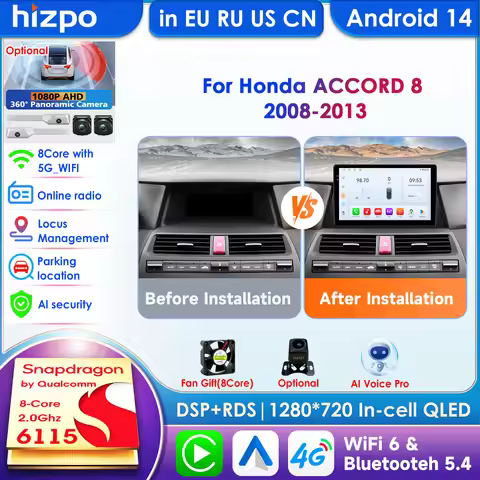 Hizpo 2Din 360Camera Car Intelligent Systems Android Car Radio for Honda Accord 8 2008-2013 Multimed