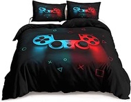 HOSIMA Game Comforter Cover Set Game Player Battle Duvet Cover for Teens Boys Blue Red Video Game Ga