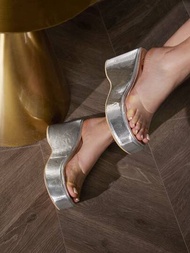 CUCCOO SZL 女鞋 楔形跟 厚底 透明 銀色 涼鞋拖鞋 春夏款