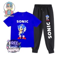 Boys and Girls T-shirt and jogger Pants Set with Sonic The Hedgehog Motif and can be given a name