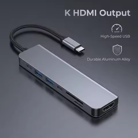 7 in 1 USB C Docking Station Type-C To HDMI-Compatibility HUB Multi Port Splitter PD Charging USB Ad