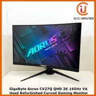 GIGABYTE AORUS CV27Q 27INCH GAMING MONITOR CURVED QHD 2K 165HZ VA USED REFURBISHED MONITOR