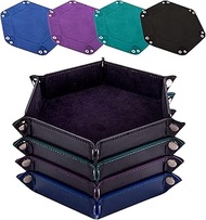 SIQUK 4 Pieces Dice Tray Portable Dice Trays Hexagon Dice Roller Tray PU Leather Rolling Dice Trays 