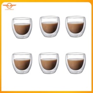 [CloudsMiles] 6PCS Clear Double Wall Glass Coffee Mugs Insulated Layer Cups Set for Bar Tea Milk Jui