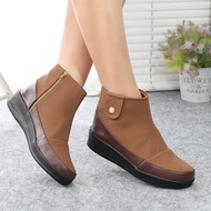 cuero sepatu wedges boots wanita kulit sapi