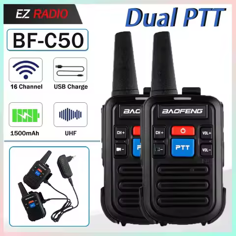 Baofeng BF-C50 Mini Walkie Talkie USB-C Charger UHF Dual PTT Kids Woki Toki Child Intercom HF Transc