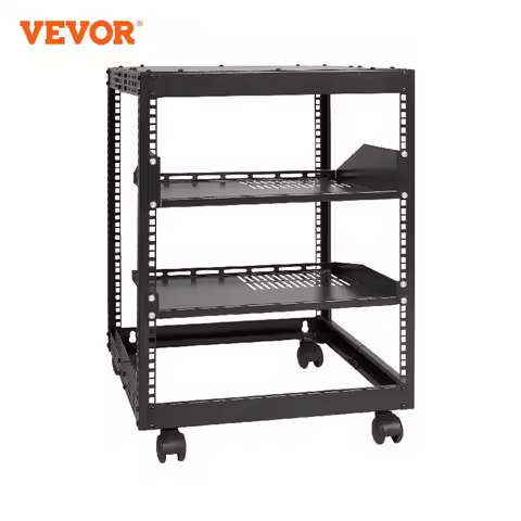VEVOR Open Frame Server Rack 12U/15U/ 20U Floor Standing or Wall Mounted with Adjustable Depth for M