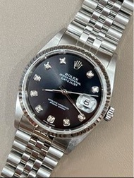 有收據 - Vintage Rolex DateJust 16234 - 罕有原裝黑色水泡鑽石字面 、淨錶跟原裝勞力士62510H厚五珠鋼帶 - 狀態一流
