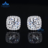 FancyJewelry 8mm 2CT Round Moissanite Diamond 925 Sterling Silver Halo Stud Earring Push Back Men Wo