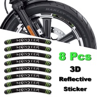 3D Monster Reflective Wheel Sticker Motorcycle Rim Strip Decals Hub Tape Kit