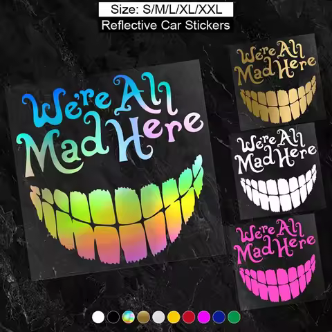 WE'RE ALL MAD HERE With A BIG SNILE Car Stickers Fashion Waterproof Vinyl Decal Car Styling Decorati