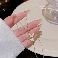 GL Korean fashion design 18K gold titanium steel Three white buettrflies Necklace N8355-8356