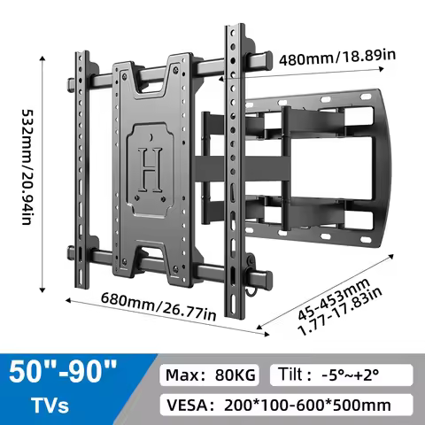 Full Motion TV Wall Mount Bracket For 50"-90" Articulating 8 Arms TV Wall Mount Stand Swivel Tilt Br