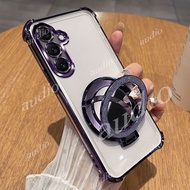 For Samsung A57 5G Four Corner Plating Transparent Phone Case With Glitter Bracket For Samsung Galax