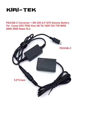 PD/USB-C Power Adapter Cable LP-E17 Dummy Battery ACK-E18 DR-E18 DC Coupler For Canon EOS R50V R10 7