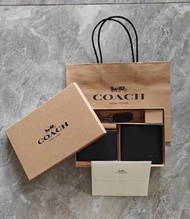 💜COACH蔻馳男士皮夾經典印花商務短版牛皮新款標誌三合一錢夾卡包零皮夾鑰匙圈禮盒Men's wallet classic print business short version cowhide n