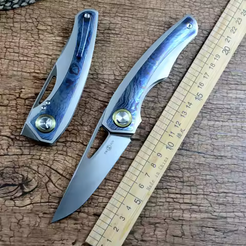 TWOSUN Outdoor Folding Knives M390 Blade Titanium Timascus Handle Gift Collection Front Fast Open TS
