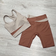Set bộ đồ tập gym yoga nữ thun mịn phối màu áo bra sẵn mút lót quần đùi ngố cao cấp Bin Sports BL024