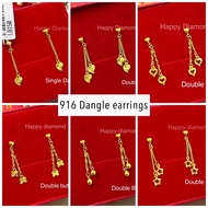 916 Emas Subang Anting-anting Dangle Panjang chain Drop Bintang/ 916 gold long earrings love star smiley face/ 916 黄金耳环