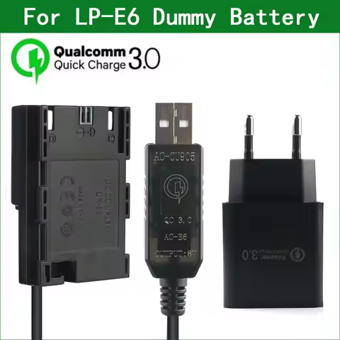 QC3.0 LP E6 E6N ACK-E6 DR-E6 Dummy Battery&DC Power Bank USB Cable for Canon EOS 6D 7D 60D 70D 80D 9