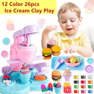 12 Colour Clay Play 26pcs Macaron Color Kids Pretend Play Ice Cream Maker Burger Noodle Plasticine Toy Clay Masak Masak