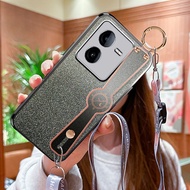 For Vivo iQOO Z9 5G Z9x 5G Flash powder electroplating Wrist strap bracket Phone Case Whit lanyard