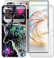 HGJTFANY Phone Case for ZTE Nubia Z60 Ultra (6.8") with 2 X Tempered Glass Screen Protector, [Anti-Yellow X Shockproof] Clear Soft TPU Bumper Cover for ZTE Nubia Z60 Ultra - Graffiti Beast