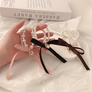 Ins Pearl Bow Tie Scrunchies for Women Korean Fashion Simple Love Hair Accessories Ponytail Elastic 