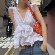 ≮224≯White Lace Trim Short Sleeve Chiffon Shirt Vest Women Summer Design Unique Beautiful Unique Sty