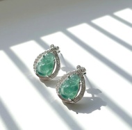 冰種藍水翡翠彌勒佛佛公耳釘耳環 925純銀 | 天然翡翠A貨 | 送禮