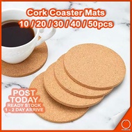 𝐔𝐍-𝐒𝐋𝐈𝐏 10/20/30/40/50pcs Round Cork Coasters Mat Kitchen Pad Anti-Slip Table Pelapik Alas Cawan 防烫垫