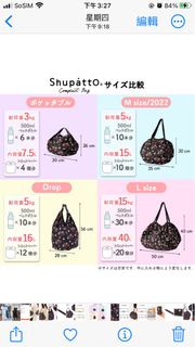 日本 Shupatto x Sanrio Hello Kitty 聯名特別版 便攜 可摺疊 多用途 風琴 環保袋 隨身袋  （需訂購，4個尺寸可供選擇）  尺寸詳細請見附圖一