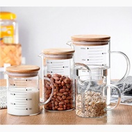350ml / 500ml / 1000ml, Wooden Lid Glass Measuring Cup, Heat Resistant Glass Measuring Cup, Coffee Making