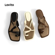 Lovito Plain Flat Sandals Asymmetrical Roman Style Flat Sandal for Women LFA46107