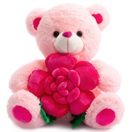 BEJOY Teddy Bear Stuffed Animals Plush Bear Holding Rose Soft Plush Toy Valentine's Day, 16 Inch, Pi