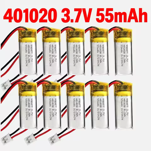 3.7V 55mAh 401020 Lipo Battery with PH 2.0mm 2P Connector for Wireless Bluetooth Headset Recording P
