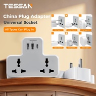 TESSAN Extension Plug 2-Pin to 3-Pin Universal Adapter Wall Socket Plug With USB Type C