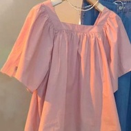 法式方領上衣雪紡娃娃衫設計感小眾別致短袖夏季2025女士襯衫-粉色 M （建議100斤以內）