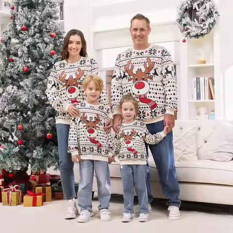 PatPat Christmas Reindeer Sweatshirt Big Graphic Long Sleeves Tops